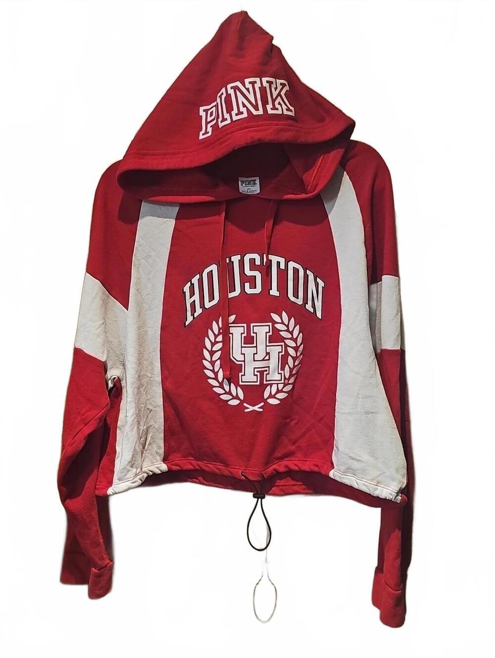 Victoria Secret PINK Crop Sweater Hoodie Large Houston Cougars  Red White